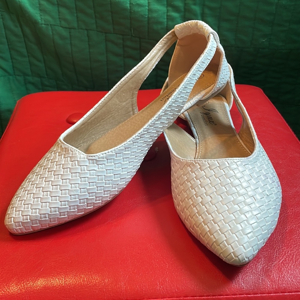White Pointed Toe Woven Flats